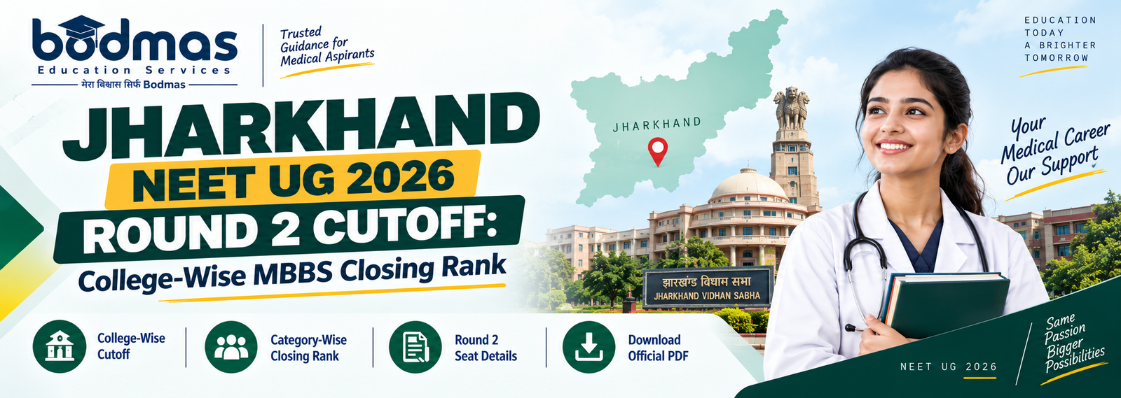 Jharkhand NEET UG 2026 Round 2 Cutoff – College-Wise MBBS Closing Rank